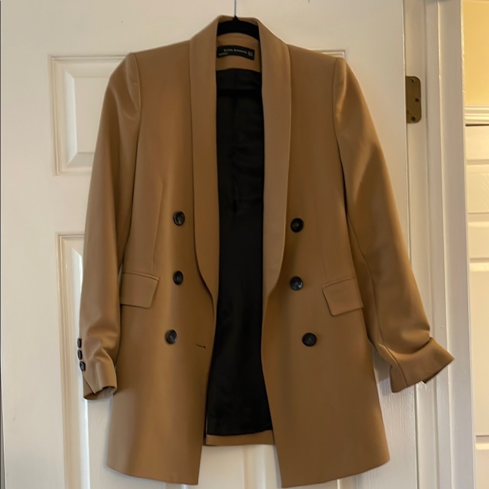 Zara Tan Double-Breasted Blazer